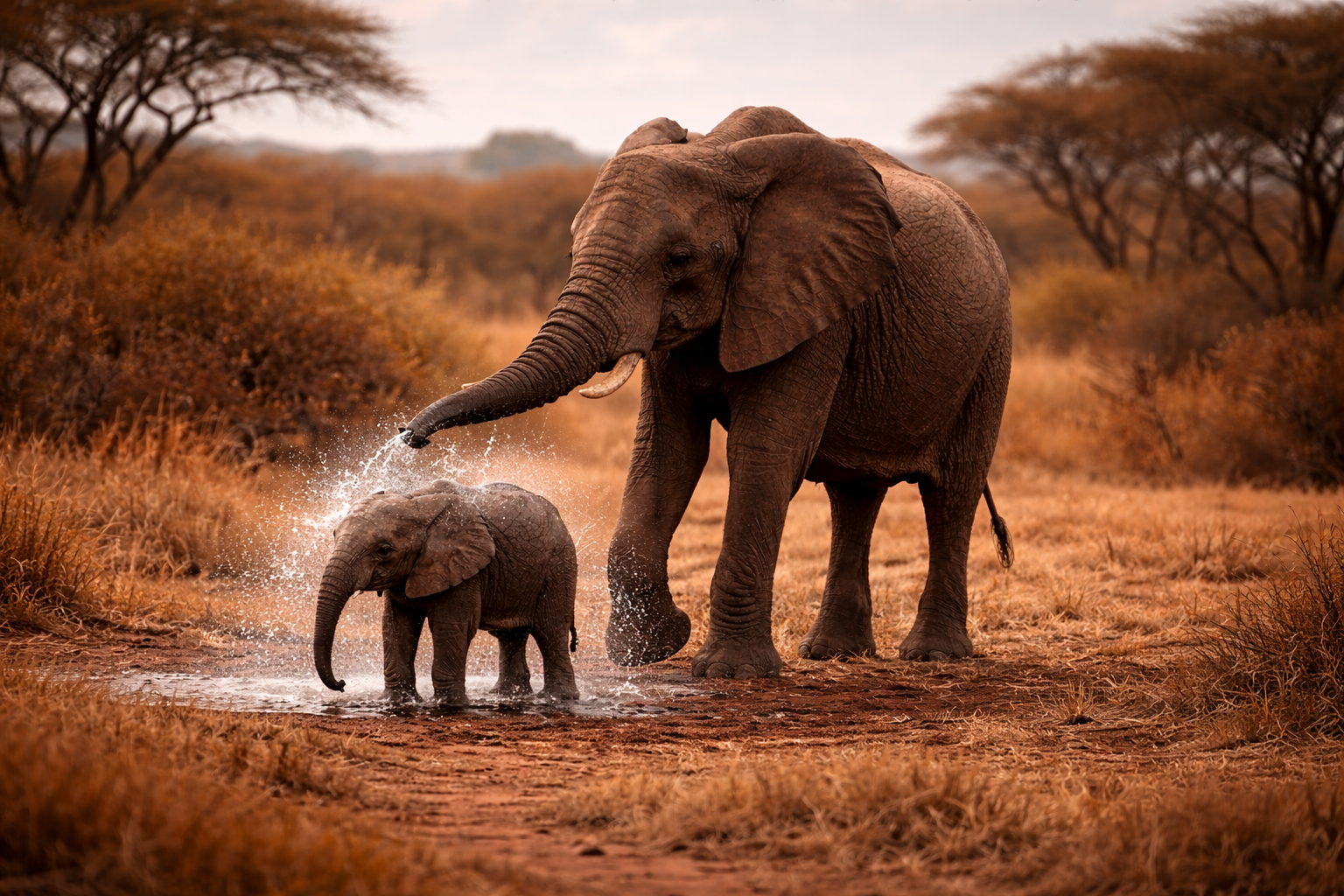 Elephants carrying water